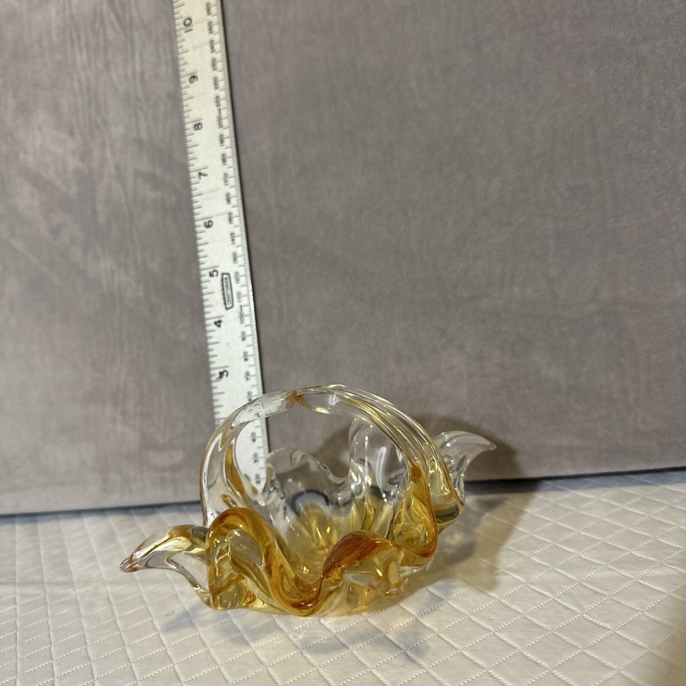 Chalet Art Glass Yellow Bomboniere Whimsical Mini Hand Molded Basket MCM